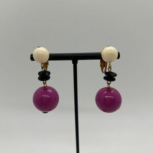 Vintage 1960s Dangle Earrings Clip-On Acrylic Pink White & Black Mod Design